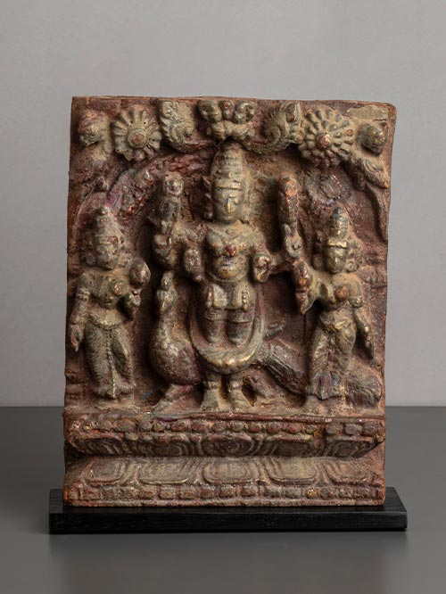 kartikeya with consorts chariot panel